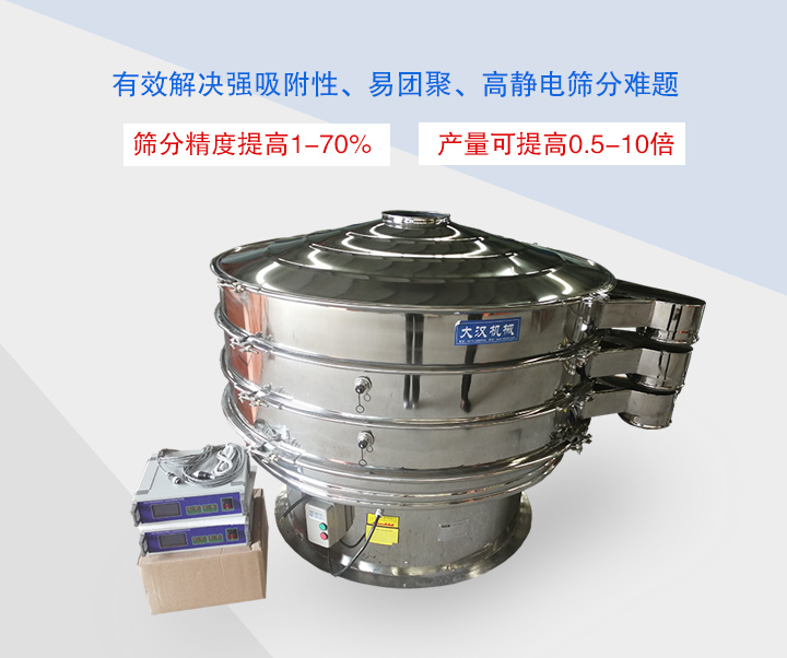 超聲波振動篩主要用于篩分粘性強、高靜電、易團聚的精細粉末